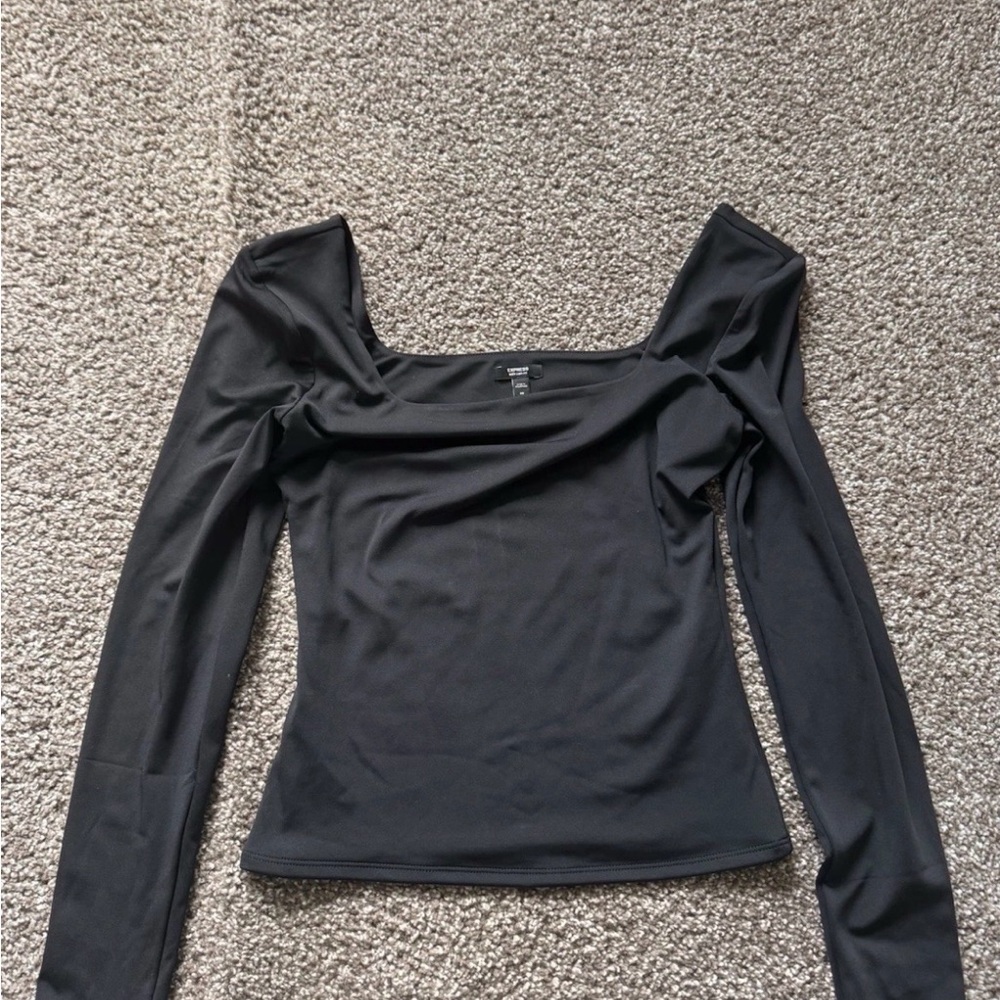 Express XS Black Body Contour Long Sleeve Square Neck Top